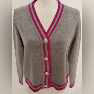 Cyrus Heather Gray Cardigan with Magenta Accents, Women’s Size Medium, Like New